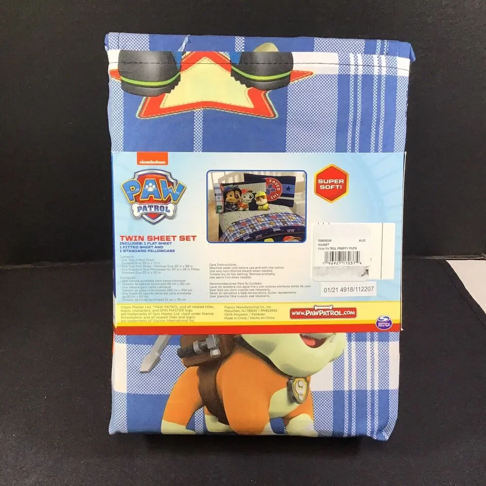 Paw Patrol Nickelodeon Twin Sheet Set Bedding Rubbie Marshall Chase NEW